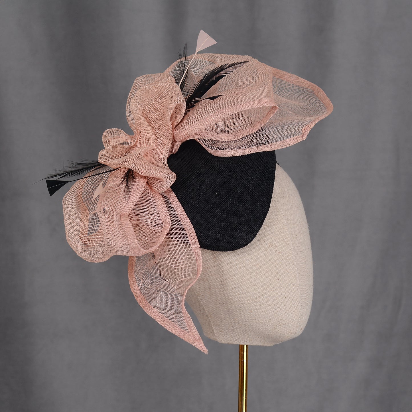 Giant Bow Black and Pink Side Perching Beret Hat Fascinator