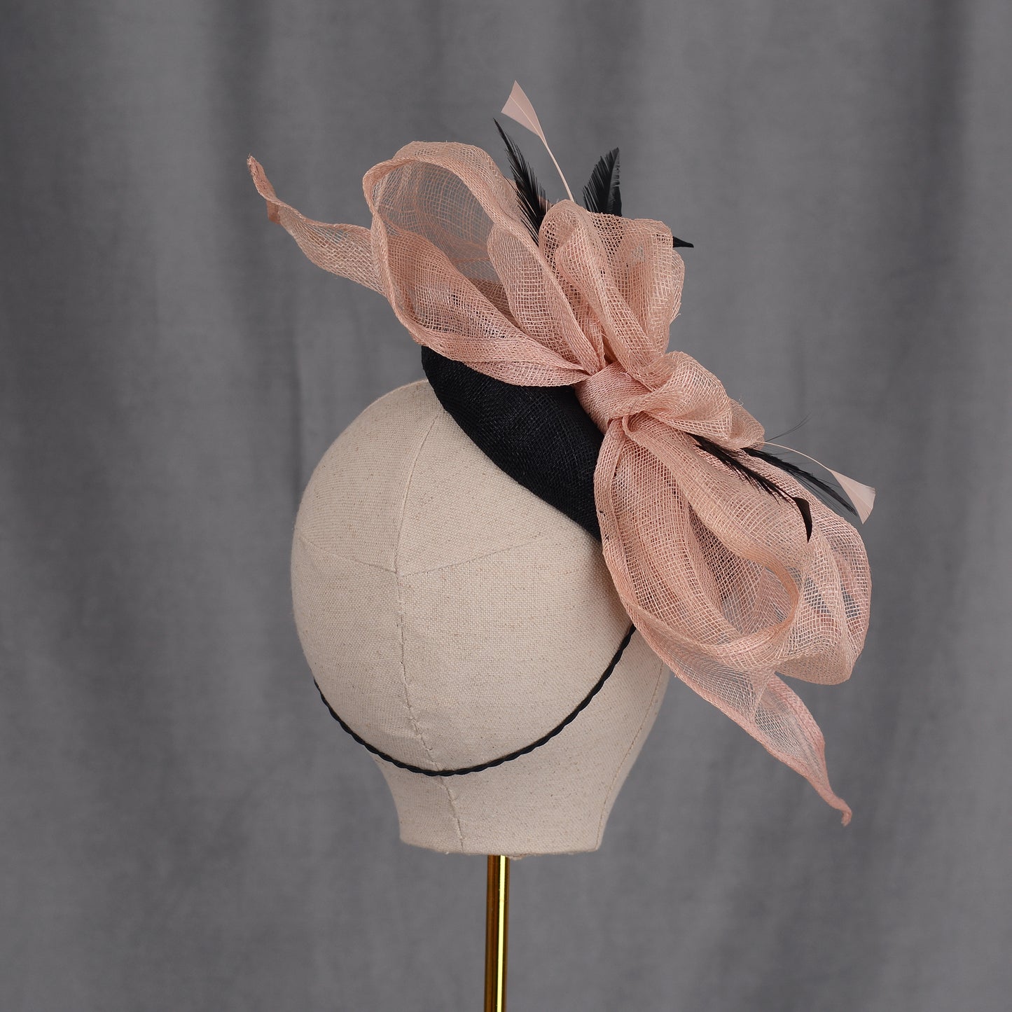 Giant Bow Black and Pink Side Perching Beret Hat Fascinator