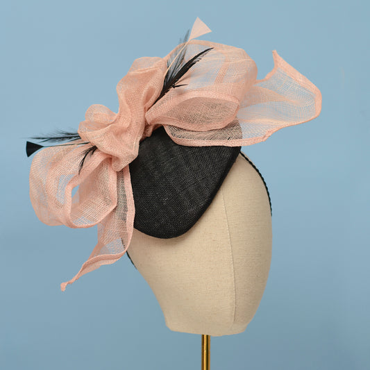 Giant Bow Black and Pink Side Perching Beret Hat Fascinator