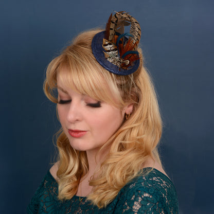 Navy Blue and Pheasant Feather Fascinator