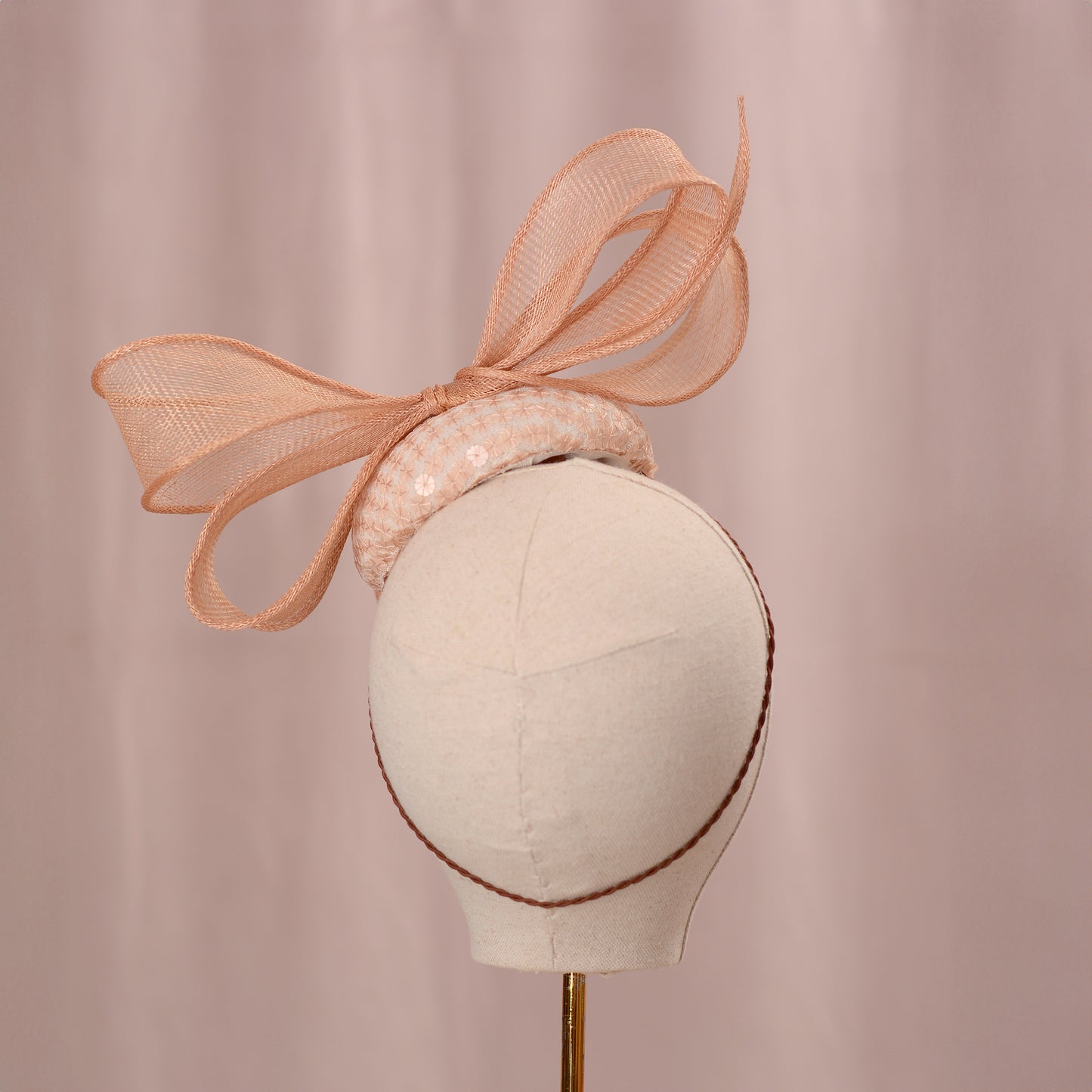 Nude Pink Sequin Button Fascinator with Giant Bow
