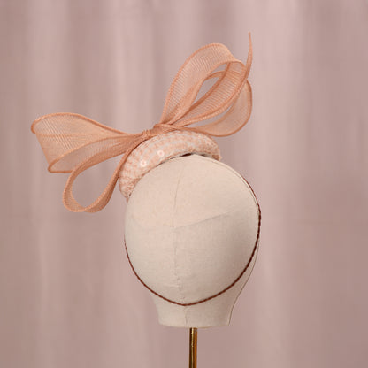 Nude Pink Sequin Button Fascinator with Giant Bow
