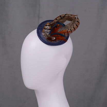 Navy Blue and Pheasant Feather Fascinator