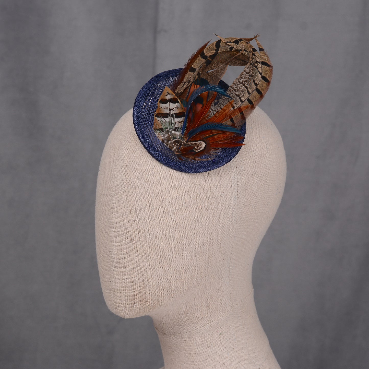 Navy Blue and Pheasant Feather Fascinator