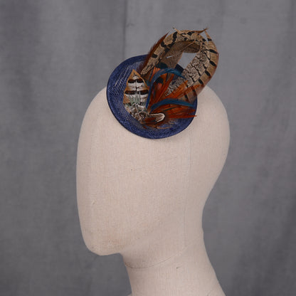 Navy Blue and Pheasant Feather Fascinator