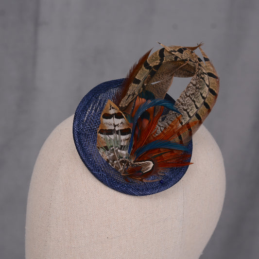 Navy Blue and Pheasant Feather Fascinator