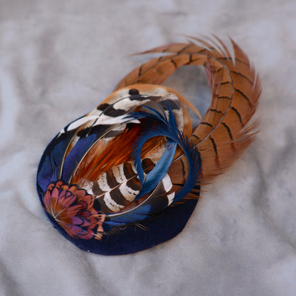 Pheasant and Duck Feather Fascinator in Navy Blue Velvet