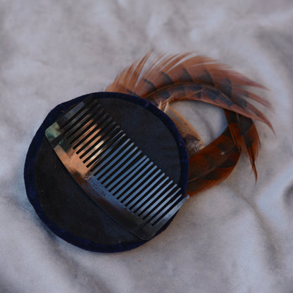 Pheasant and Duck Feather Fascinator in Navy Blue Velvet