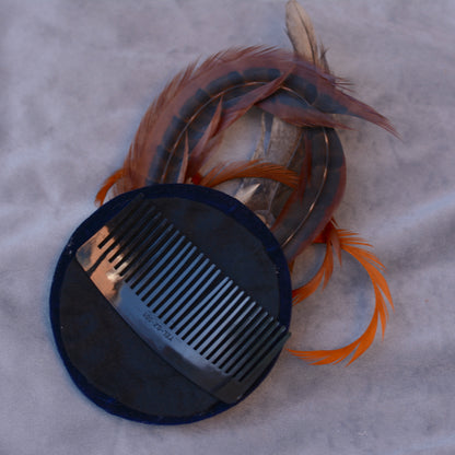 Copper Pheasant Feather Fascinator in Navy Blue Velvet