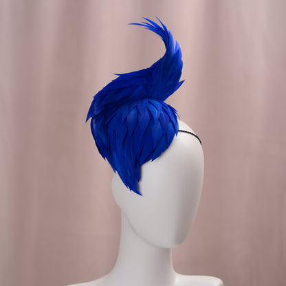Cobalt Blue Feathered Twist Teardrop Fascinator