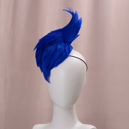 Cobalt Blue Feathered Twist Teardrop Fascinator