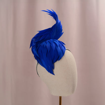 Cobalt Blue Feathered Twist Teardrop Fascinator