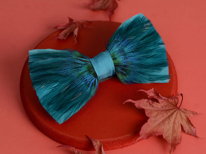 Teal and Peacock Feather Bow Tie | Turquoise Bow Tie | Blue Bow Tie | Peacock Bow Tie | Groom Outfit | Feather Neck Tie | Mens Gift