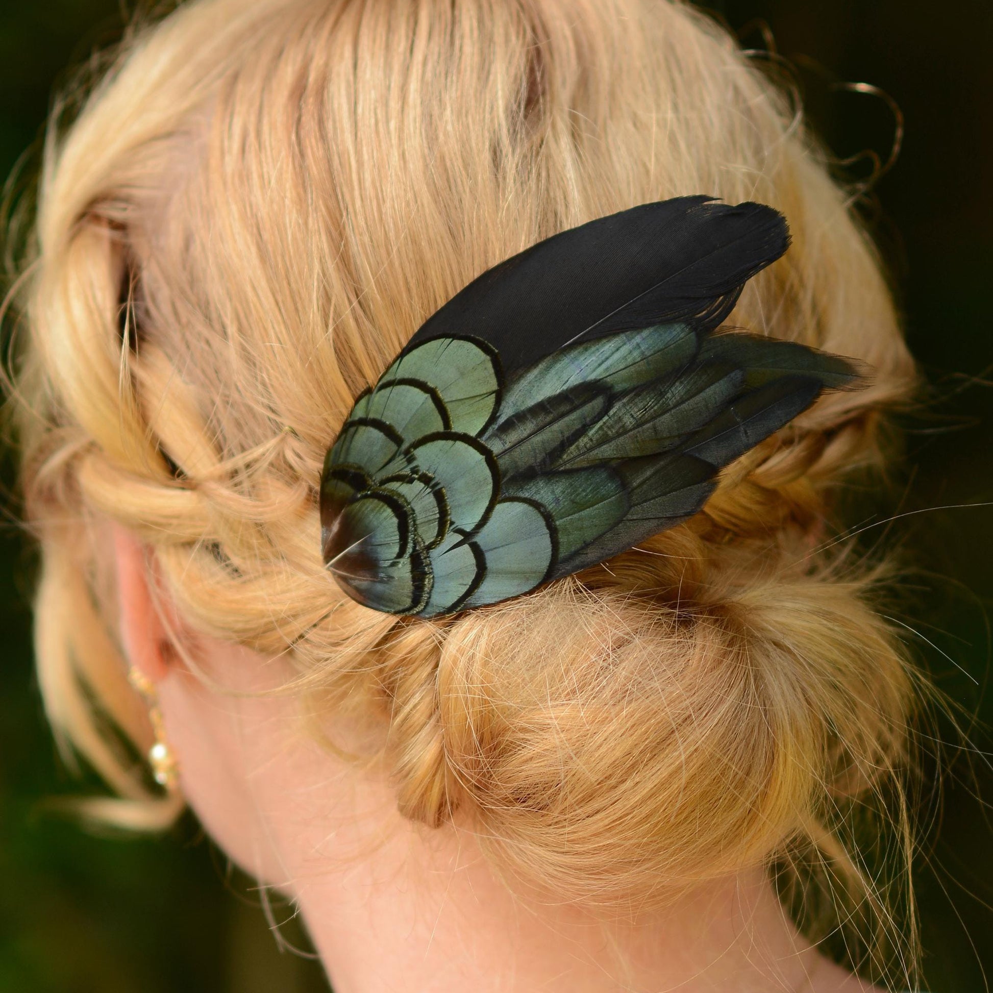 Black and Green Feather Hair Clip | Black Feather Fascinator | Bridal Hair Clip | Bridesmaid Hair Clip | Wedding Fascinator