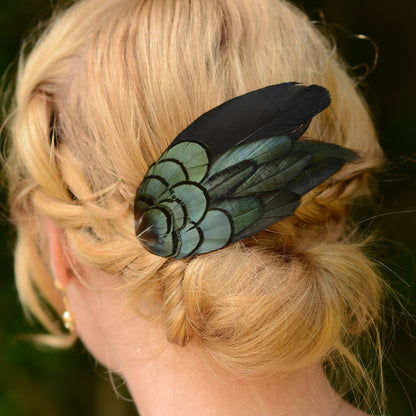 Black and Green Feather Hair Clip | Black Feather Fascinator | Bridal Hair Clip | Bridesmaid Hair Clip | Wedding Fascinator
