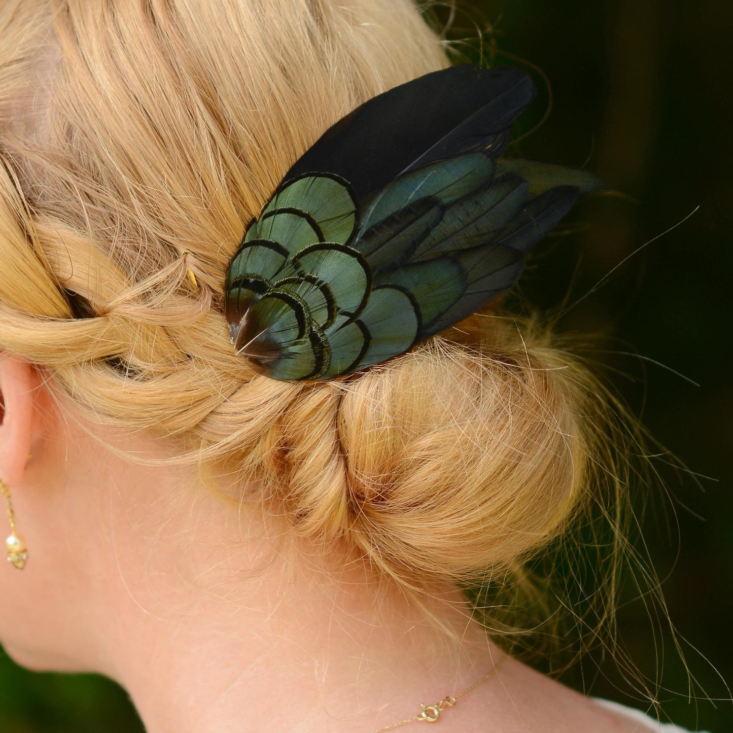 Black and Green Feather Hair Clip | Black Feather Fascinator | Bridal Hair Clip | Bridesmaid Hair Clip | Wedding Fascinator