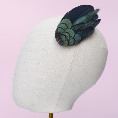 Black and Green Feather Hair Clip | Black Feather Fascinator | Bridal Hair Clip | Bridesmaid Hair Clip | Wedding Fascinator