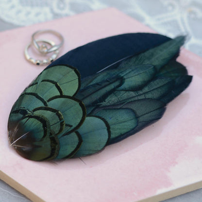 Black and Green Feather Hair Clip | Black Feather Fascinator | Bridal Hair Clip | Bridesmaid Hair Clip | Wedding Fascinator