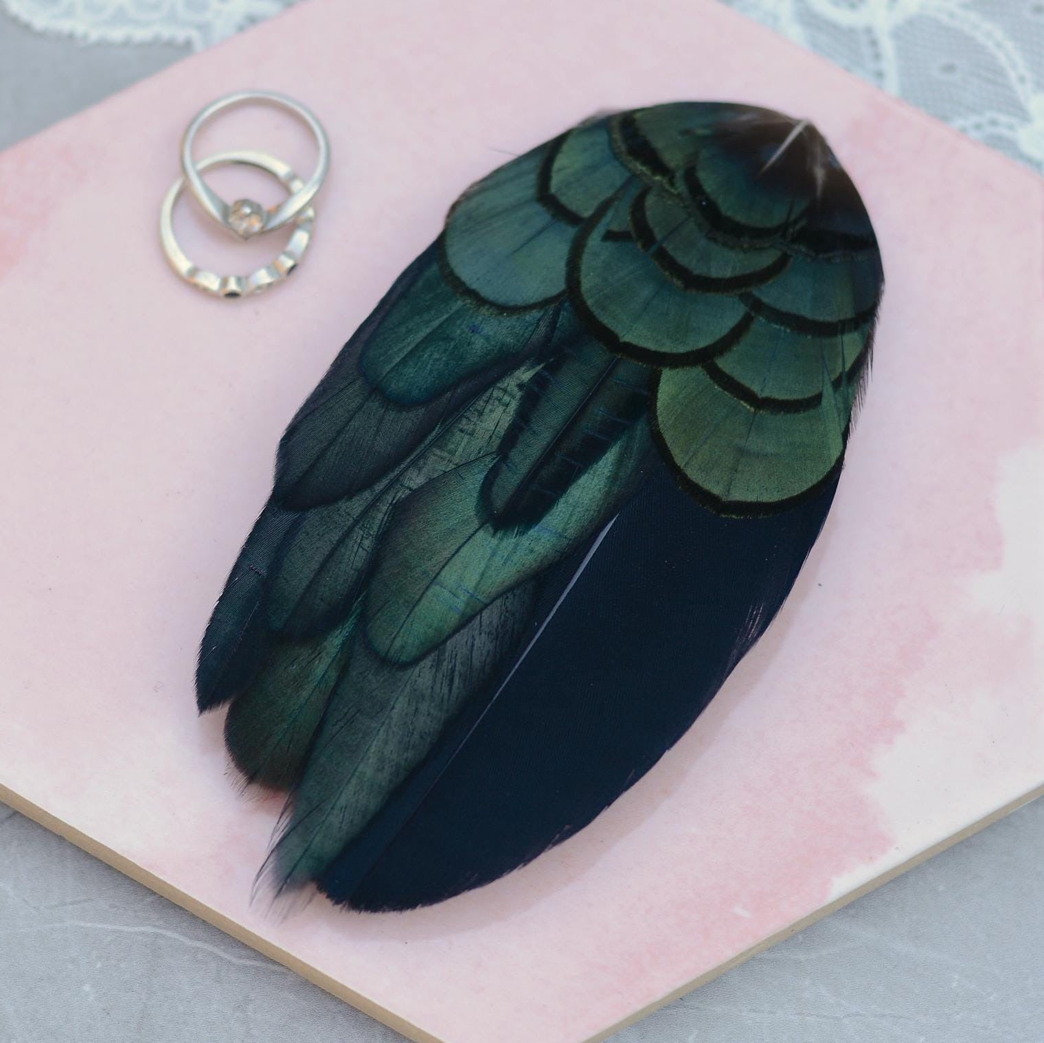 Black and Green Feather Hair Clip | Black Feather Fascinator | Bridal Hair Clip | Bridesmaid Hair Clip | Wedding Fascinator