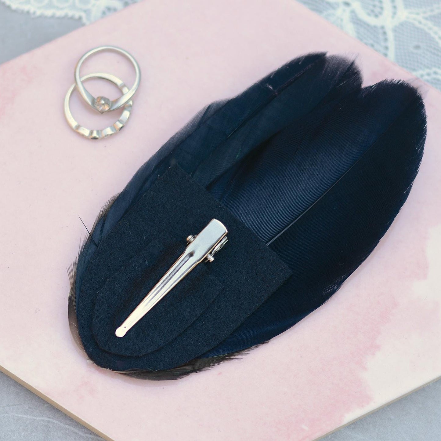 Black and Green Feather Hair Clip | Black Feather Fascinator | Bridal Hair Clip | Bridesmaid Hair Clip | Wedding Fascinator