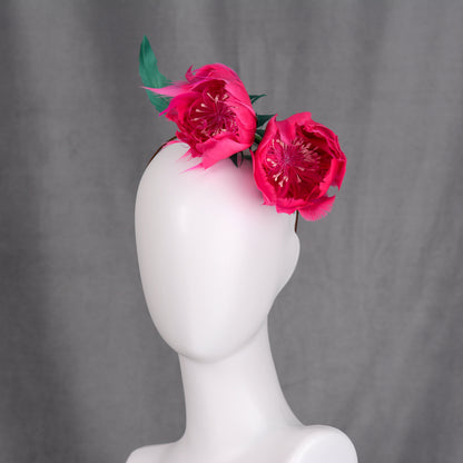 Fuchsia Pink Feather Flower Headband Fascinator Side Percher