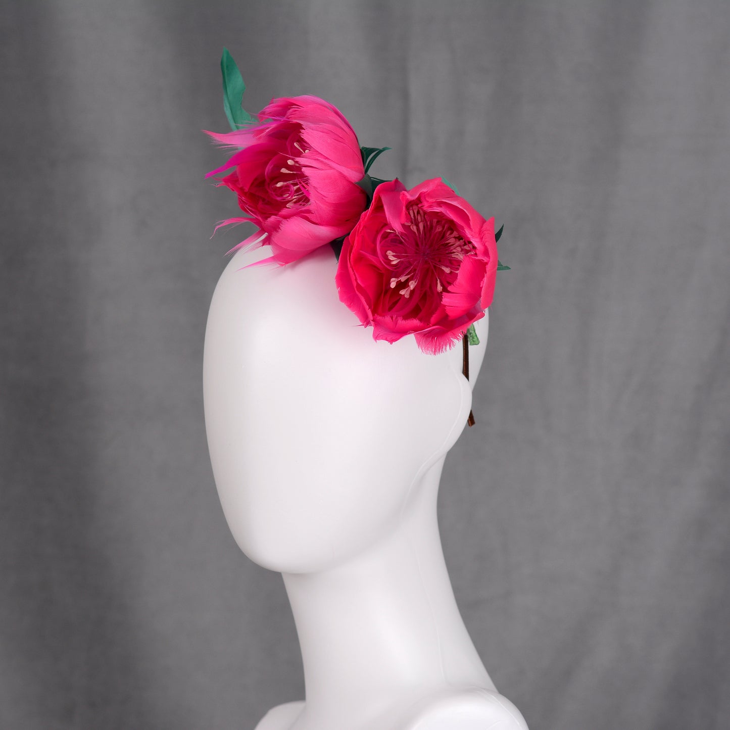 Fuchsia Pink Feather Flower Headband Fascinator Side Percher