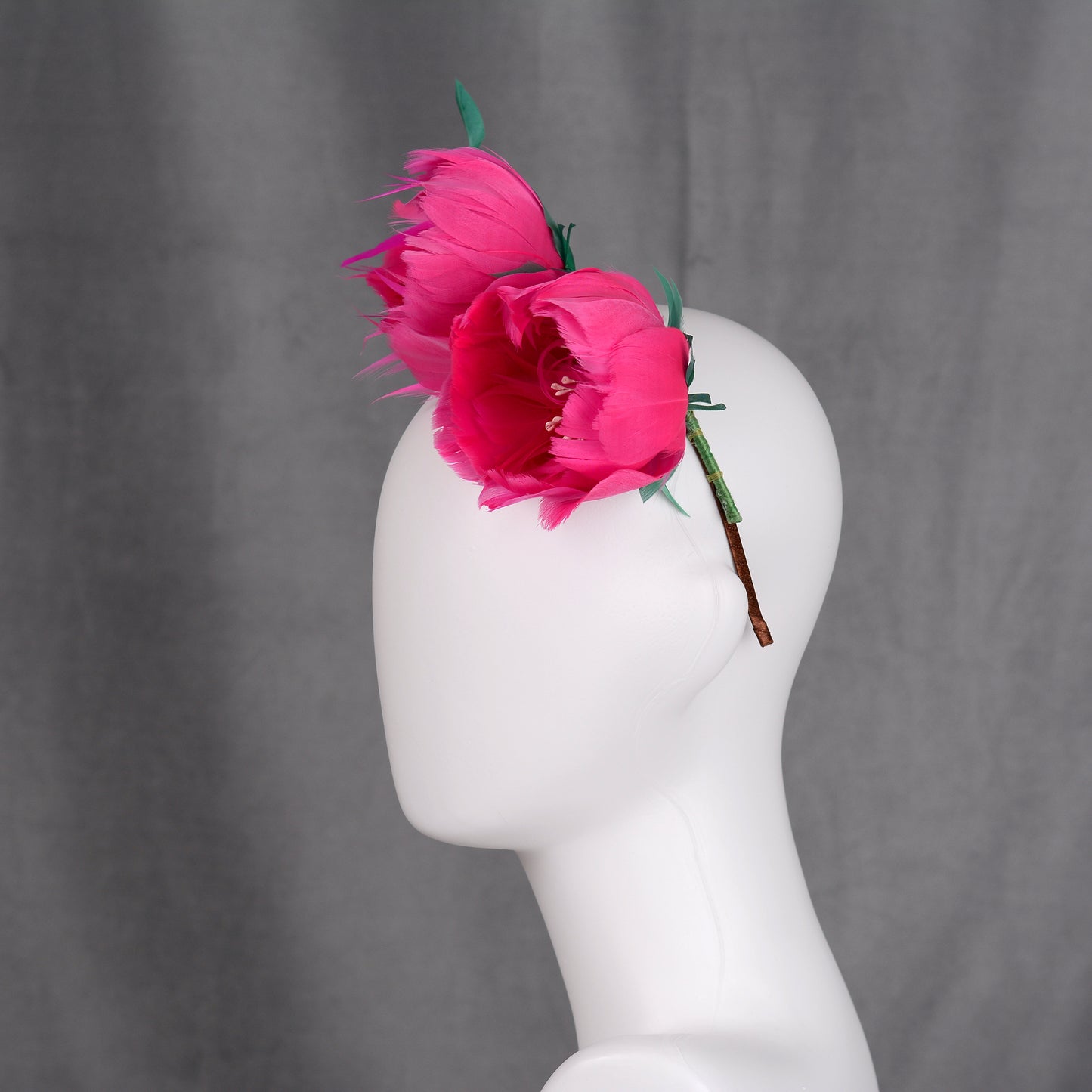 Fuchsia Pink Feather Flower Headband Fascinator Side Percher