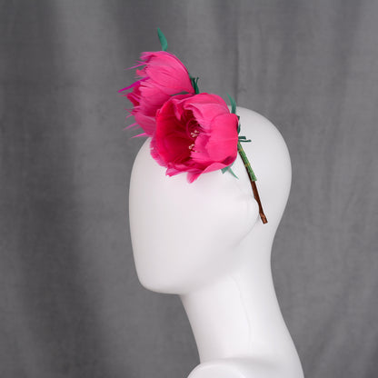Fuchsia Pink Feather Flower Headband Fascinator Side Percher