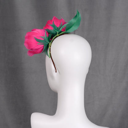 Fuchsia Pink Feather Flower Headband Fascinator Side Percher
