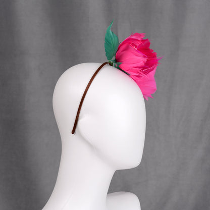 Fuchsia Pink Feather Flower Headband Fascinator Side Percher