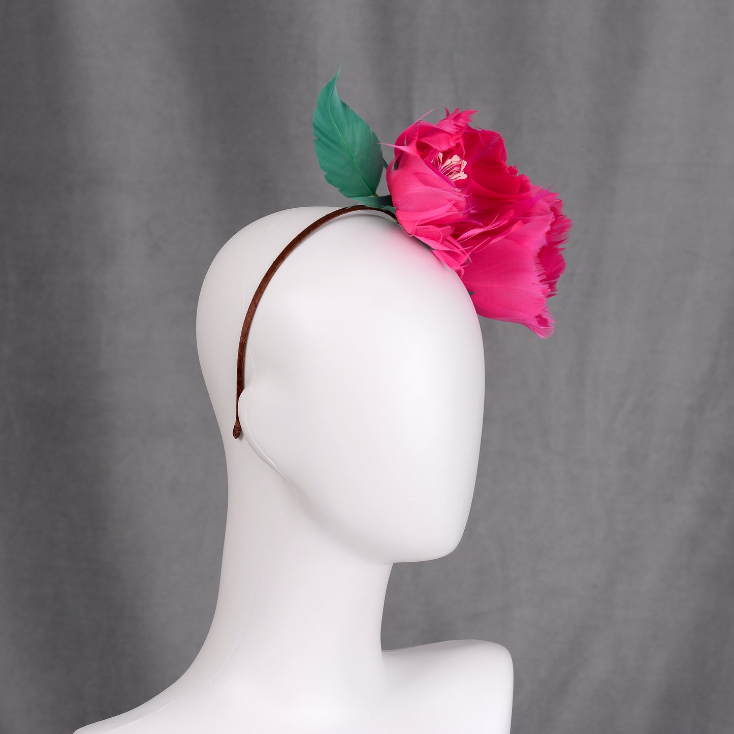 Fuchsia Pink Feather Flower Headband Fascinator Side Percher