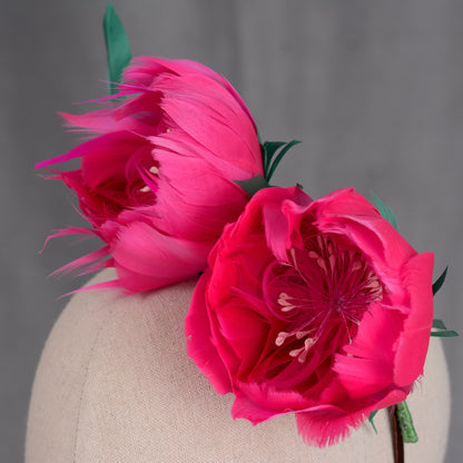 Fuchsia Pink Feather Flower Headband Fascinator Side Percher