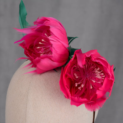 Fuchsia Pink Feather Flower Headband Fascinator Side Percher