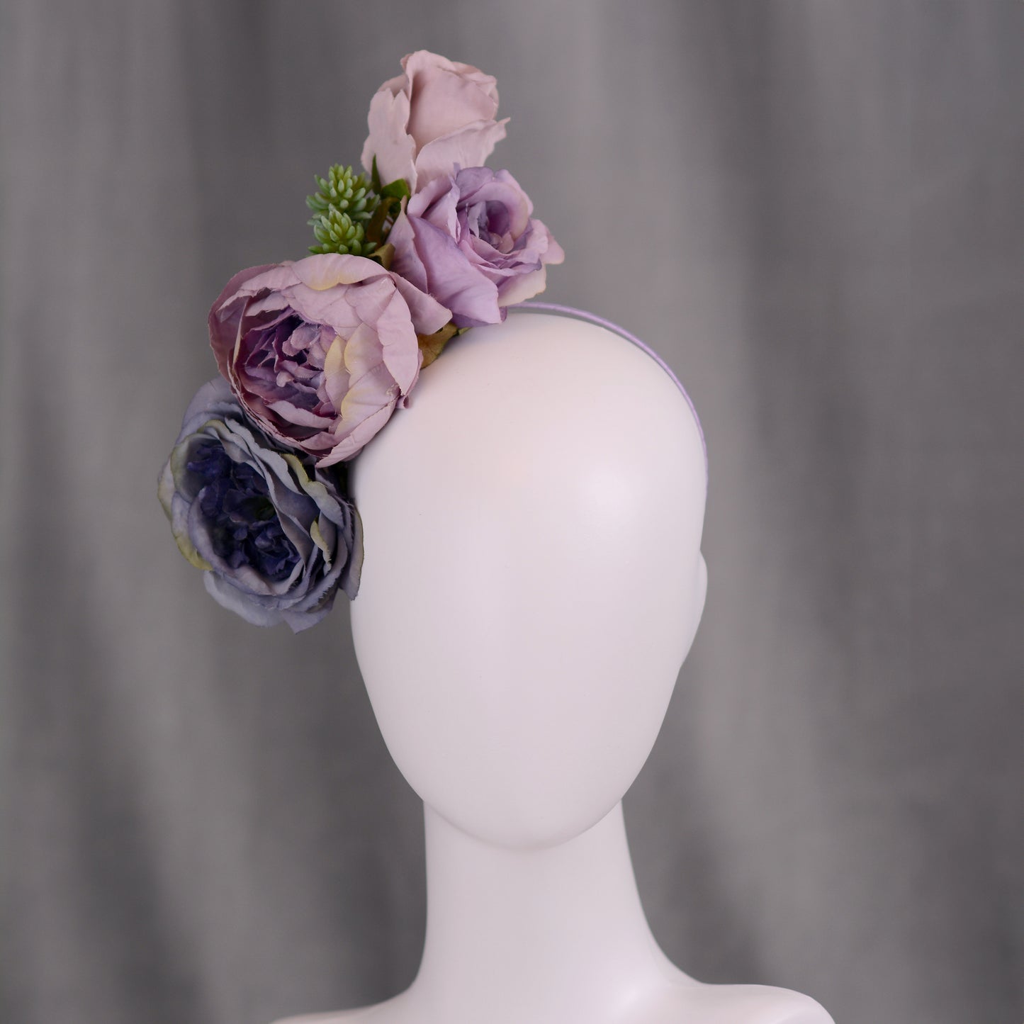 Flower Headpiece in Blue and Lavender Purple