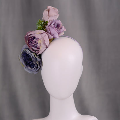 Flower Headpiece in Blue and Lavender Purple