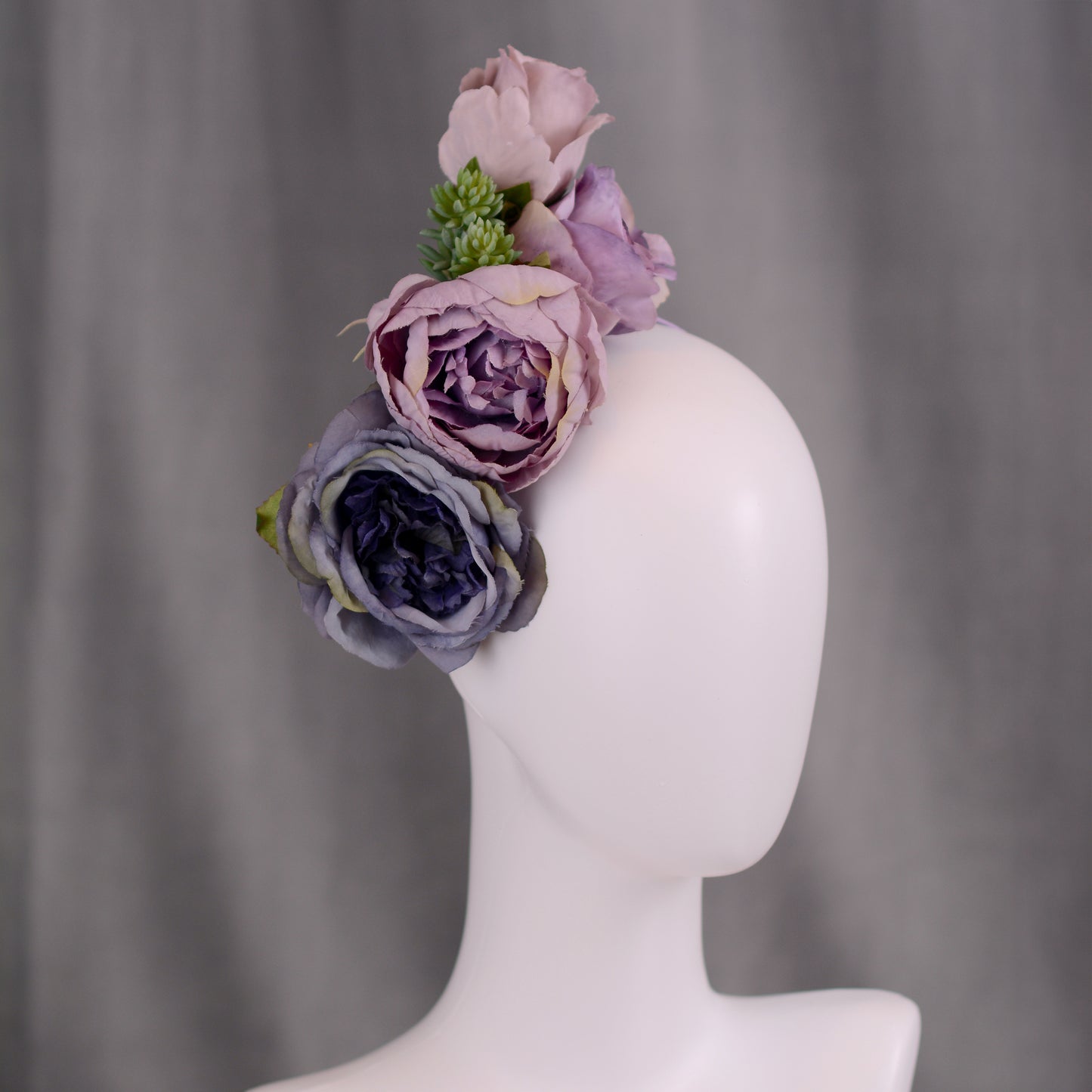 Flower Headpiece in Blue and Lavender Purple