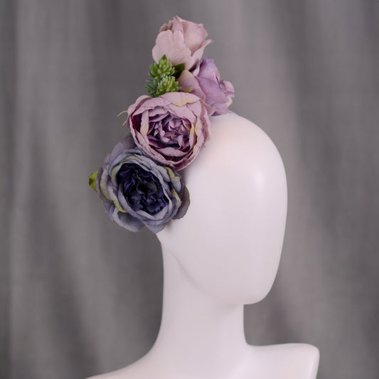 Flower Headpiece in Blue and Lavender Purple
