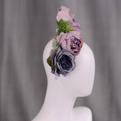 Flower Headpiece in Blue and Lavender Purple