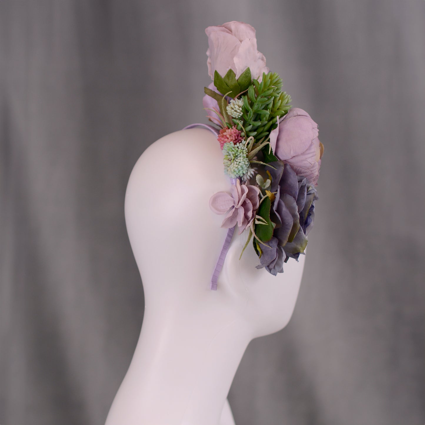 Flower Headpiece in Blue and Lavender Purple