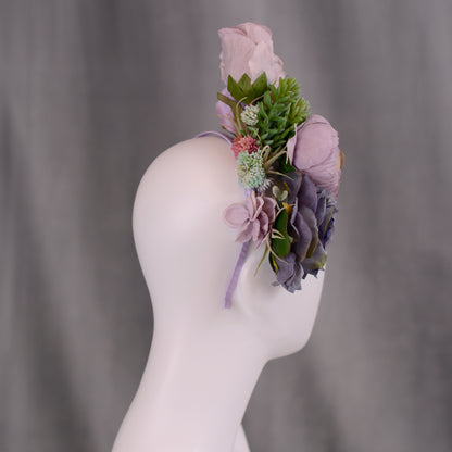 Flower Headpiece in Blue and Lavender Purple