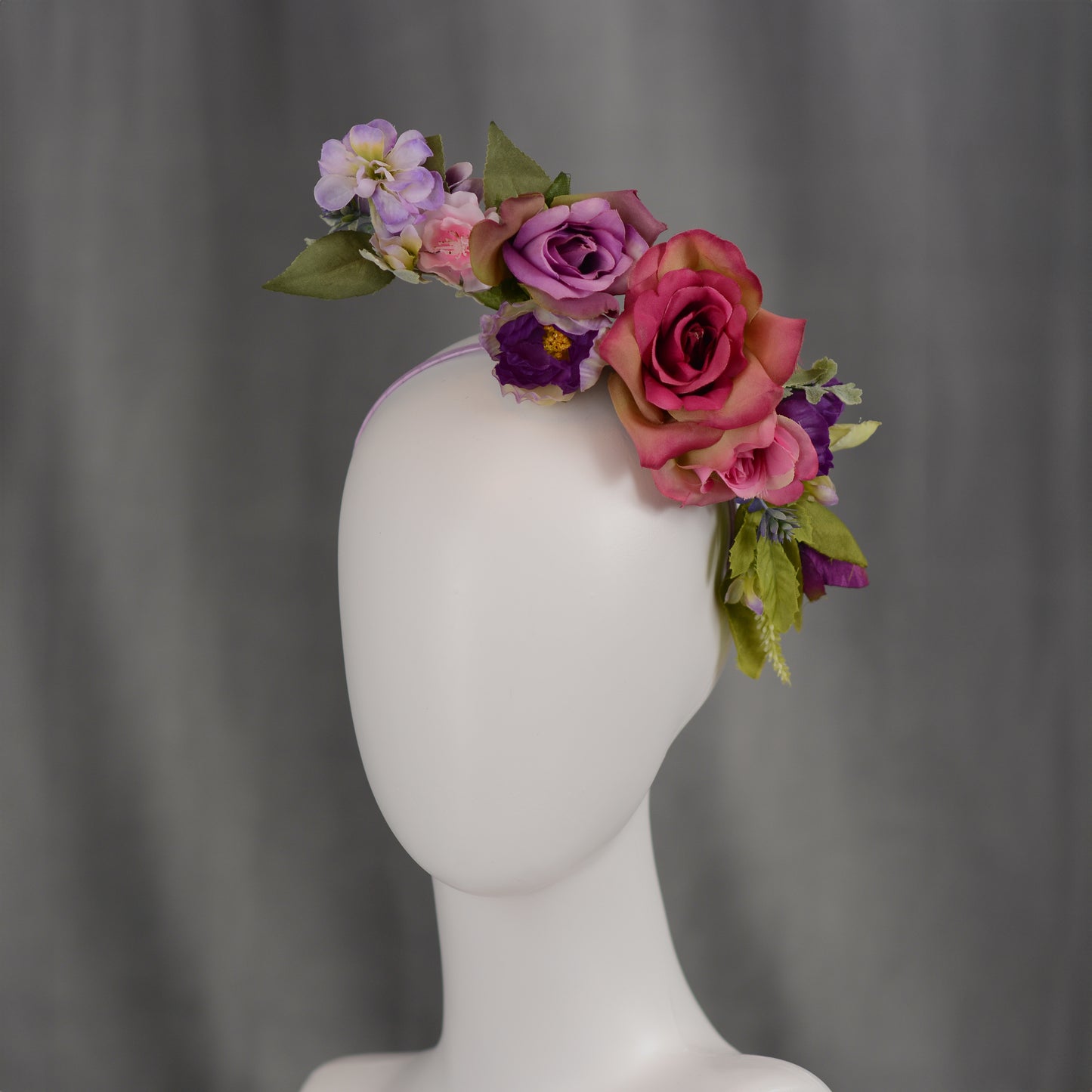 Sculptural Purple and Pink Roses Headpiece