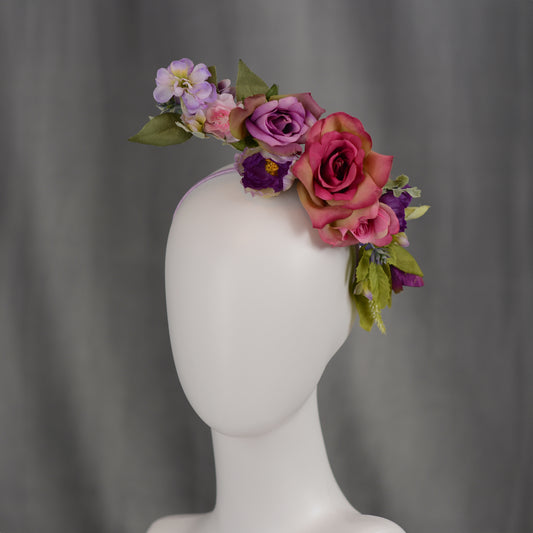 Sculptural Purple and Pink Roses Headpiece