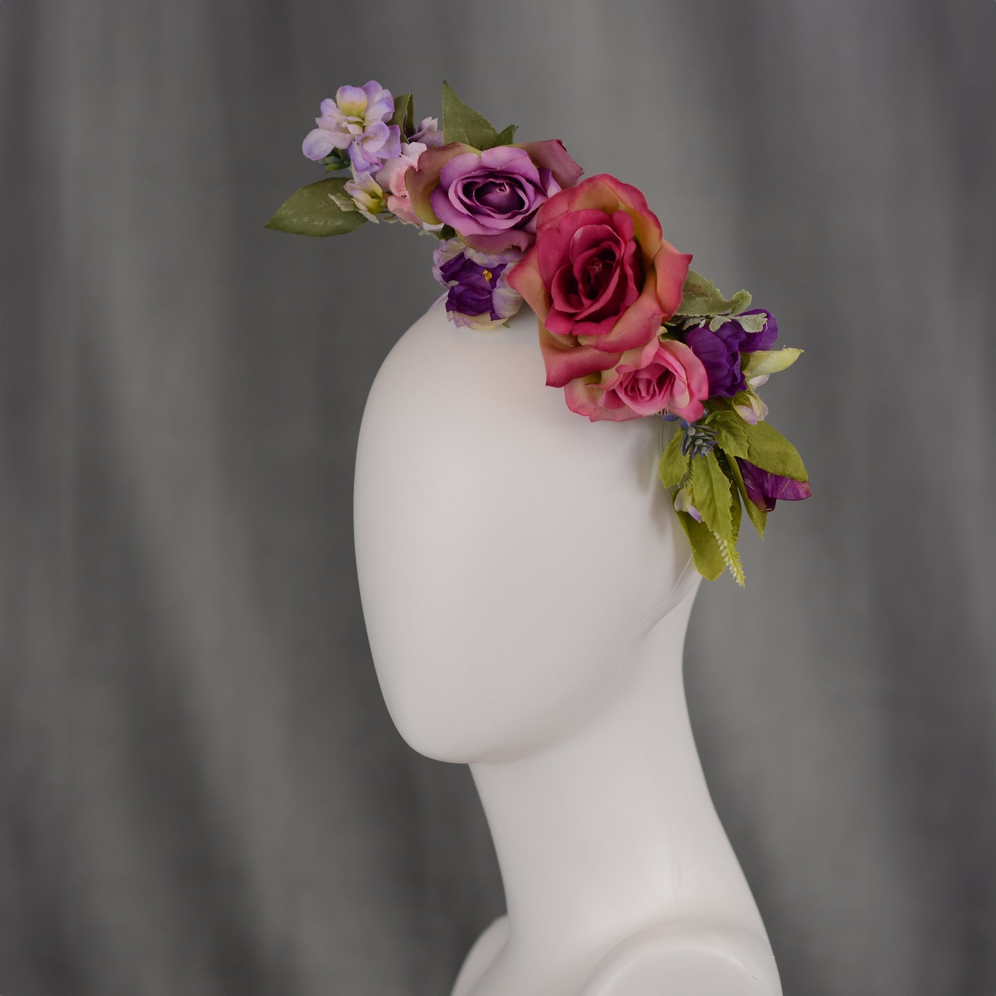 Sculptural Purple and Pink Roses Headpiece