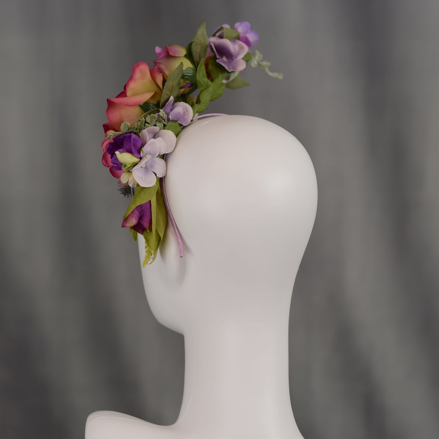 Sculptural Purple and Pink Roses Headpiece
