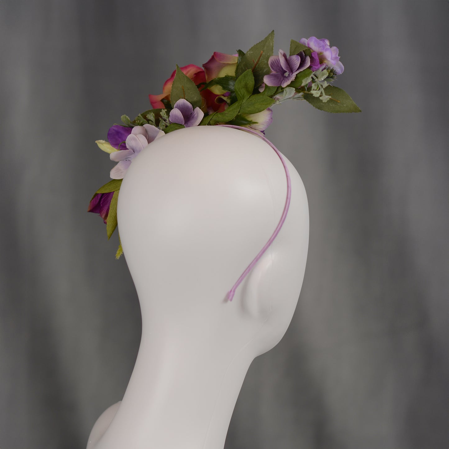 Sculptural Purple and Pink Roses Headpiece