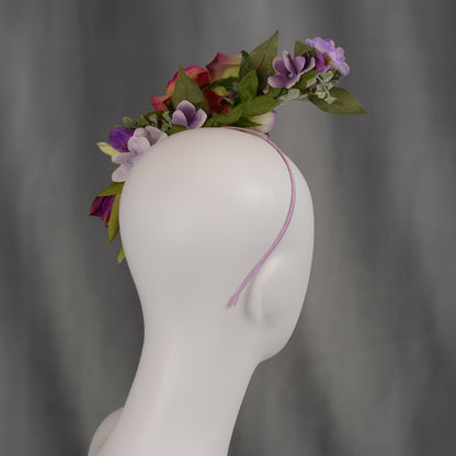 Sculptural Purple and Pink Roses Headpiece