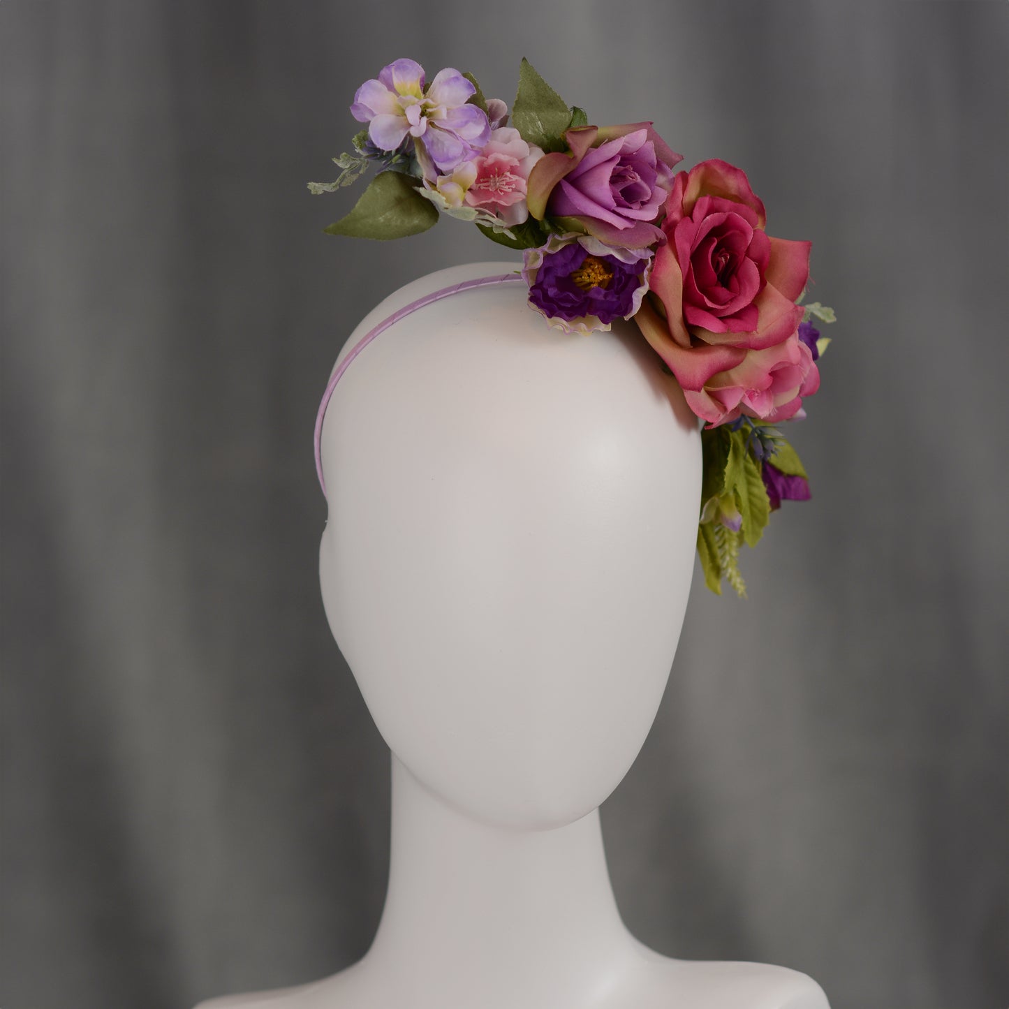 Sculptural Purple and Pink Roses Headpiece