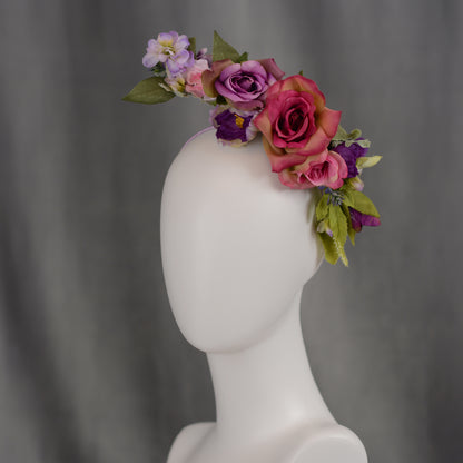 Sculptural Purple and Pink Roses Headpiece