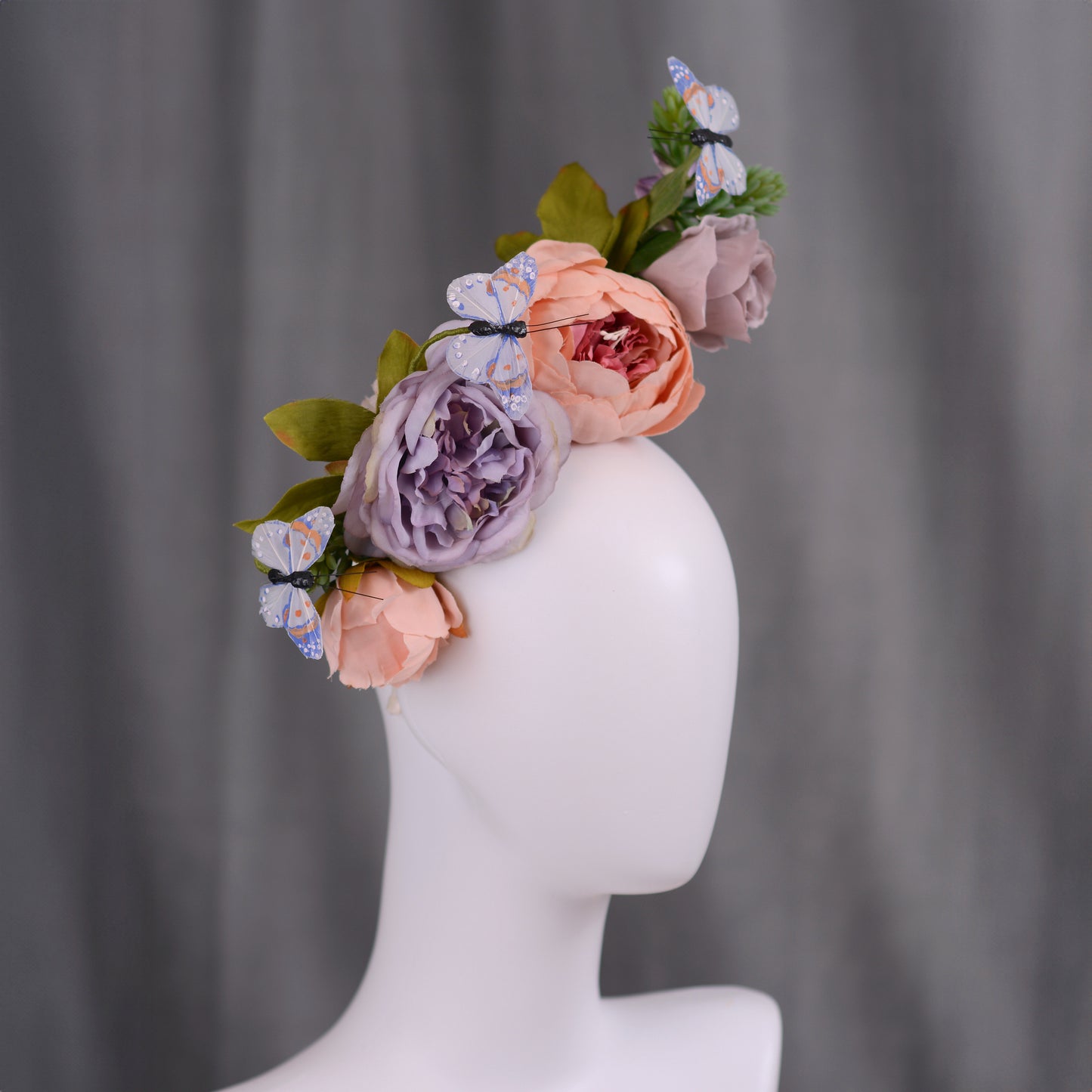 Sculptural Flower Headpiece in Blush Pink and Lilac