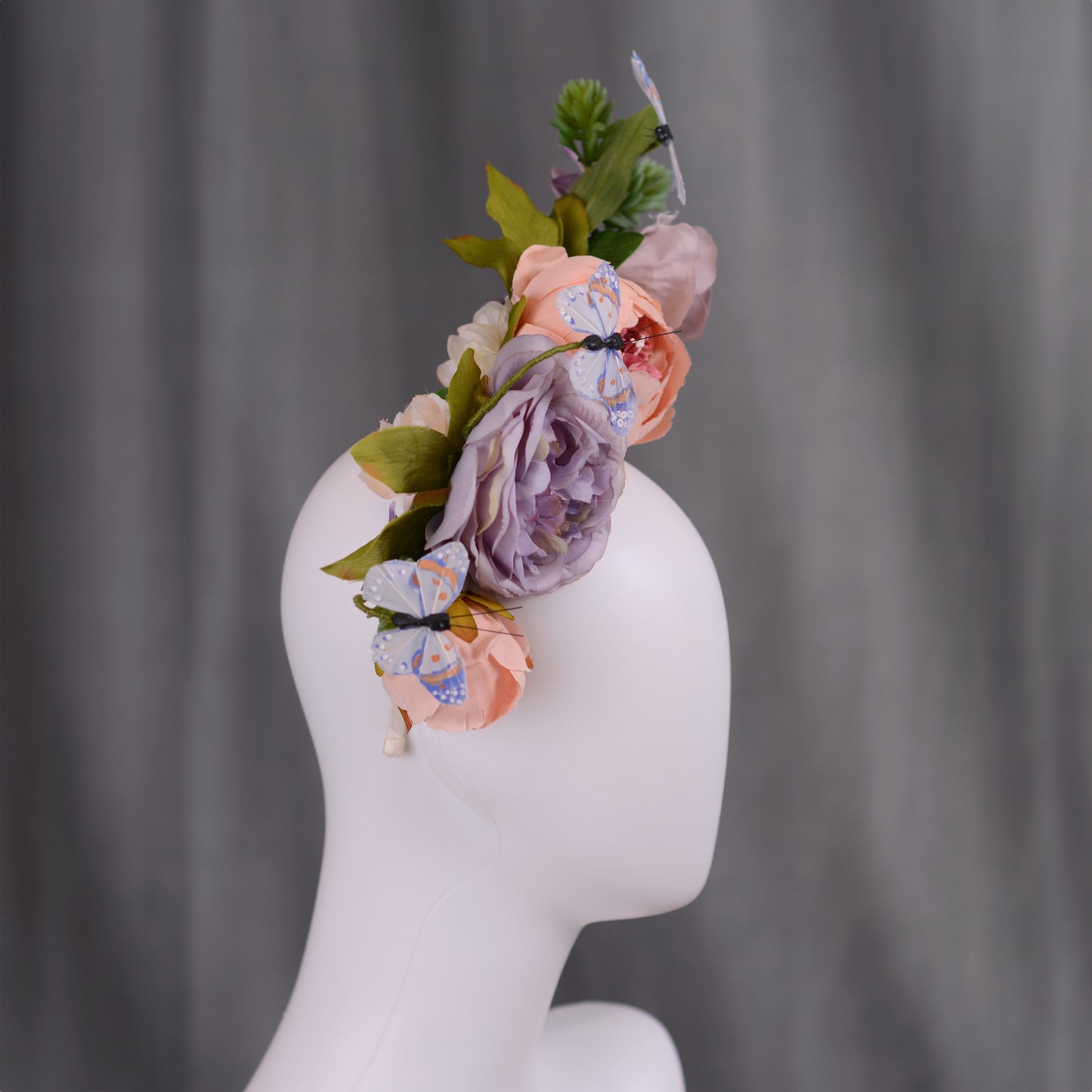 Sculptural Flower Headpiece in Blush Pink and Lilac